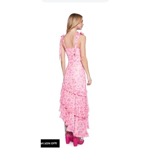Sugar Thrillz Dolls Kill Pink Floral Ruffle Maxi Dress Size XXL - Picture 2 of 9